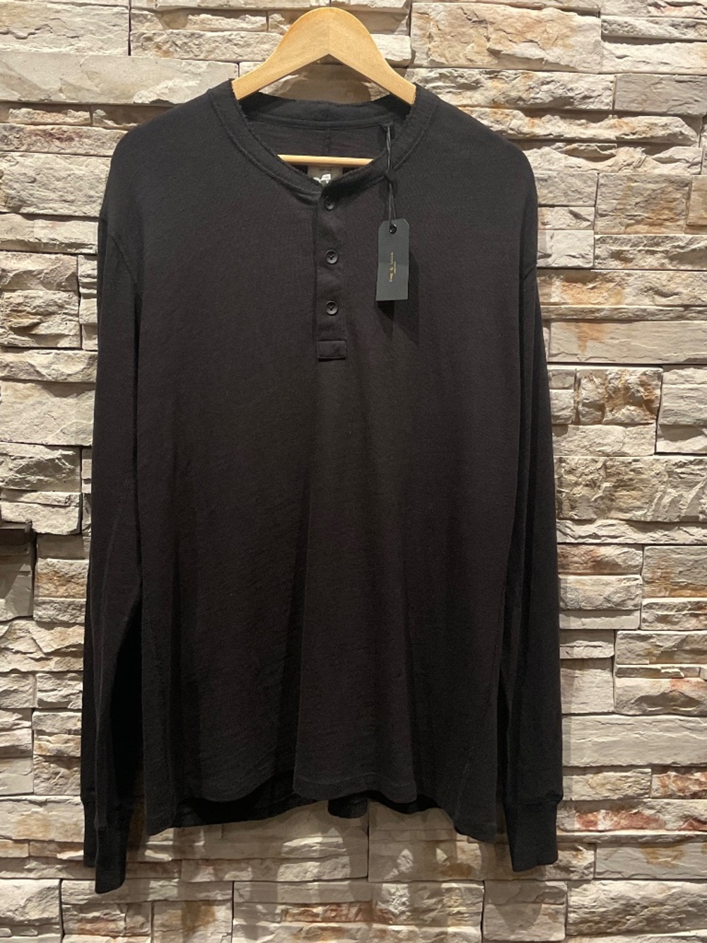 Rag &Bone Men’s Classic Henley Shirt, Color Jet Black, Size XXL